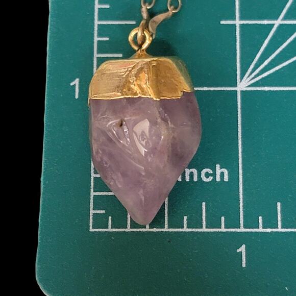 Express Faux Amethyst Necklace Double Strand Purple Raw Pendant‎ Gold-tone Boho - Picture 4 of 6